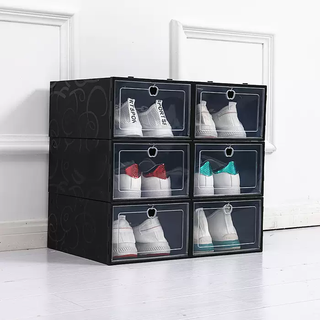 Yusenyi thickened transparent shoe box men's and women's shoe storage box plastic drawer-type free combination dust-proof organizing box shoe box women's flip pattern black 3 pcs (free 3 for a total of 6 pcs) 0x0x0cm