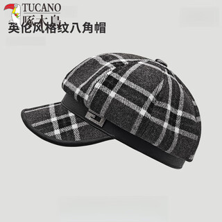 Woodpecker woolen retro plaid khaki beret british style street style khaki painter hat for women and men newsboy plaid octagonal hat black m (55-58c) string adjustment