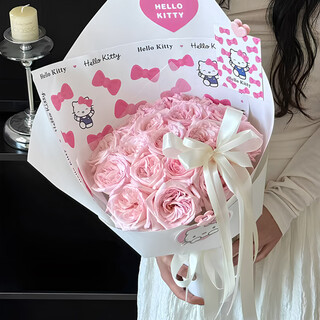 Spend time hellokitty bouquet of immortalized flowers, roses, simulated soap bouquet, give your girlfriend and best friend a new year's eve birthday gift, moonlight walk, kitty bouquet-19 small light pink bouquets