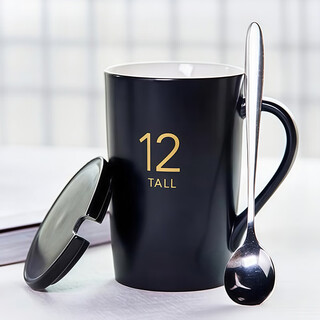 Yi jia (ijarl) ceramic mug breakfast cup water cup office cup milk large capacity coffee cup black 390ml