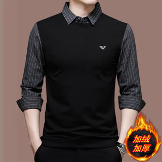 Armani exchange armani 2025 autumn new men's long-sleeved t-shirt fake two-piece bottoming shirt casual shirt collar top 8565 gray plus velvet l 170 (recommended 120-140jin jin equals 0.5 kg)