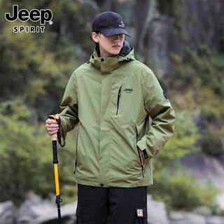 Jeep spirit jeep's new three-in-one outdoor jacket jacket men's autumn and winter windproof jacket warm and versatile jacket 8908 military green three sets one xl recommended 140-160 jin jin equals 0.5 kg