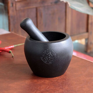 Shijin stone mortar large handmade black gold stone mortar garlic grinder medicine jar stone cup hammer stone nest stone pounder stone ladle 13cm