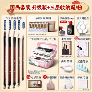 Marley chinese painting pigments beginner set tools full set of ink painting materials for primary school students meticulously painted chinese painting introductory brush upgrade 18 pieces 24 colors 12ml