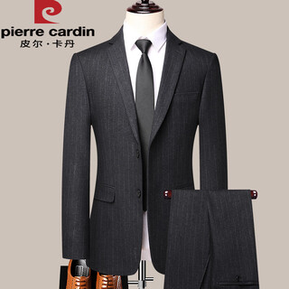 Pierre cardin 2025 spring and autumn new men's business casual suit suit black gray vertical stripe professional suit jacket black gray suit 2xl 185