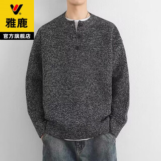 Yalu sweater men's autumn and winter american retro henry collar lazy style high-end sweater men's sweater jacket dark gray 2xl recommended 150-165jin jin equals 0.5 kg