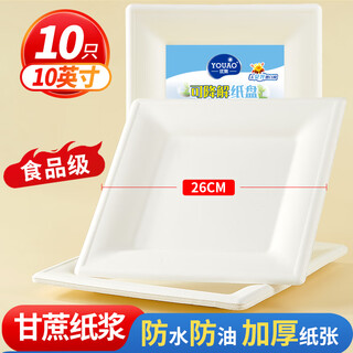 Youao disposable plates square 10 inches * 10 biodegradable paper plates outdoor camping barbecue no-wash thickened large size