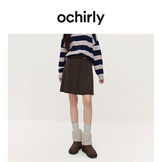 Ochirly wool high-waisted woolen skirt short skirt a-line texture 2025 autumn new commuting brown m