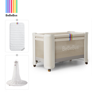 Bebebus crib spliced large bed zhumengjia multifunctional foldable and removable newborn baby bed zhumengjia crib pro-champagne gold+environmentally friendly latex mattress+mosquito net 600mm*1200mm fully assembled frame structure