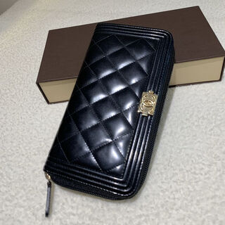 Chanel (chanel) second-hand 95 new chanel (chanel) black gold sheepskin long wallet 22k no accessories