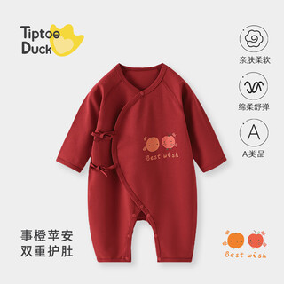 Tiptoe duck baby clothes newborn one-piece full-month baby 100-day festive red pajamas spring and autumn shi cheng ping an 59cm