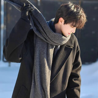 Memaru autumn and winter korean atmosphere high-end men's gray scarf male birthday gift high-end scarf 2025 new style charcoal gray