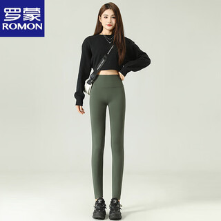 Romon dark green shark pants women's outerwear 2025 new autumn and winter high waisted slim barbie yoga pants brushed and velvet leggings dark green m