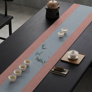 Jie yun mao tea table fabric long tea table cloth new chinese tea mat zen table flag fabric tea table cover waterproof tea table cloth lan light ink bamboo hemp feel 3080cm suitable for bedside table length 30-40c