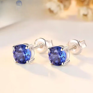 Juke quality tanzanite earrings sapphire women's japanese and korean inlaid colored gemstone earrings silver plated 18k gold