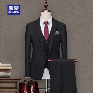 Romon suit men's three-piece high-end tailoring business slim professional formal wedding dress jacket black 4xl