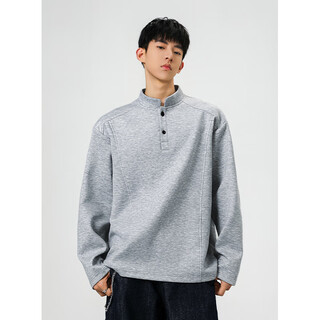 Unicorn cool black american retro henry collar sweatshirt for men in autumn loose casual long-sleeved t-shirt with inner layering shirt heather gray m