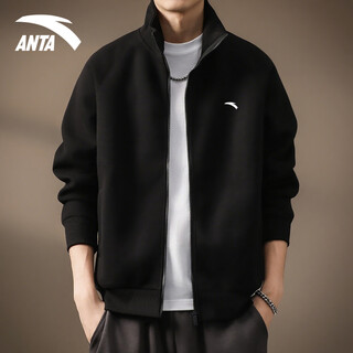 Anta sports jacket men's autumn and winter cardigan stand collar jacket sweatshirt long sleeve zipper top 7706-1 basic black regular style l (175)