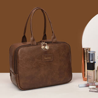 2025新款手提化妆包女大容量时尚覆古感大号收纳包旅行洗漱包 美拉德棕色