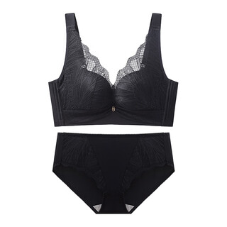 Tingmei (gracwell) lace underwear for women with small breasts, push-up, adjustable top support, anti-sagging, secondary breast reduction, no wires, sexy bra set, black set 75a 34b
