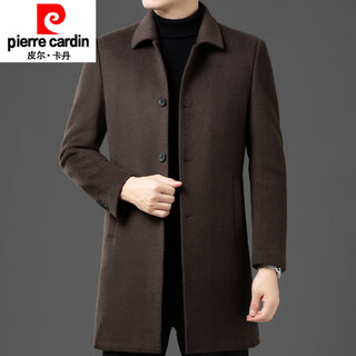 Pierre cardin cashmere coat men's double-sided woolen mid-length thickened woolen windbreaker winter middle-aged and elderly coat knitted brown/removable down liner 3xl 190 recommended 170-185jin jin equals 0.5 kg