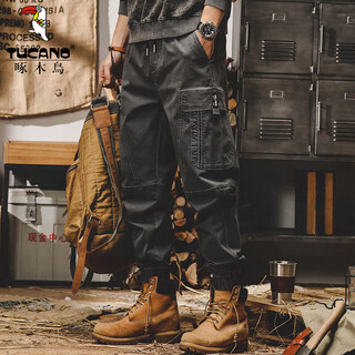 Woodpecker (tucano) american retro work pants for men 2025 autumn new loose straight trendy brand leggings men's velvet casual pants dark gray l suitable for 130-145 jin jin equals 0.5 kg