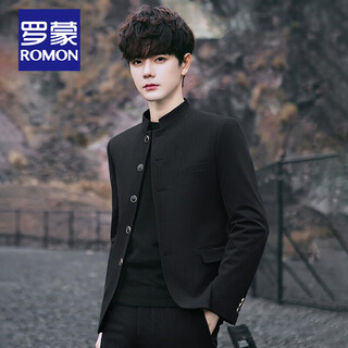 Romon new style chinese tunic suit suit men's trendy handsome slim chinese stand collar performance wedding tang suit jacket youth black top (single top) xl