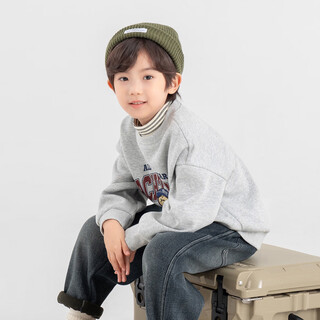 Duojia bear print fake two-piece boys' sweaters winter warm and velvet bottoming children's casual sports tops trendy