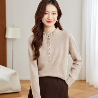 Shexi (srcr) 26-count cashmere blended short round-neck wool sweater for women with base layer spring and autumn thick knitted sweater