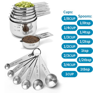 Stainless steel measuring spoon and measuring cup set baking graduated cooking seasoning spoon measuring tool measuring cup regular measuring cup + round measuring spoon 13-piece set