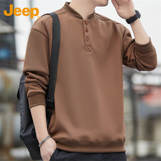Jeep (jeep) american genuine jeep high-end sweatshirt men's spring and autumn loose pullover sports bottoming shirt casual long-sleeved top brown-henry collar same style in the store xl recommended 140-160jin jin equals 0.5 kg