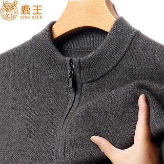 Deer king optim 100 cashmere sweater men's half-high zipper collar double-strand thickened warm pullover knitted middle-aged cashmere sweater top dense tea gray cashmere l 170 125-140jin jin equals 0.5 kg