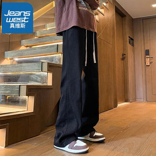 Jeanswest scimitar micro-flared jeans for boys american high street spring and autumn new wide-leg straight casual flared pants for men autumn 621 black drawstring style xl 135-155jin jin is equal to 0.5 kg