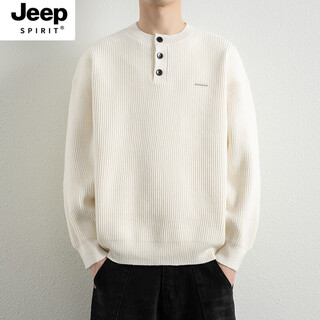 Jeep spirit jeep sweater men's new autumn and winter loose round neck white sweater with sweater for boys henry shirt handsome we25621 white m recommended 95-115jin jin equals 0.5 kg