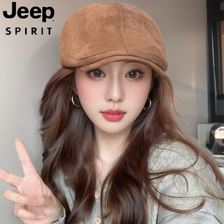 Jeep spirit retro fashionable suede forward hat women's 2025 fashion reverse wearing duck bill beret big head duck bill hat brown m adjustable (54-60c)