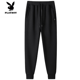 Playboy (playboy) brand pure cotton men's loose leggings sweatpants 2025 autumn new fashion casual long pants men's new style 881 black m 90-110jin jin equals 0.5 kg