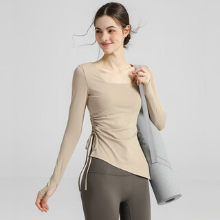 Youyou yoga wear waist slimming sports long sleeve advanced pilates training top j35044y1u oatmeal m