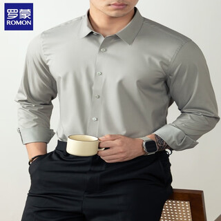 Luo meng business casual three-proof shirt men's long-sleeved bionic fiber skin-friendly shirt solid color no-iron easy care youth wear light gray xl (suitable for 130-145 jin jin equals 0.5 kg)