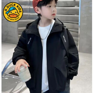 G.duck boys spring and autumn cool and handsome jacket 2025 new medium and large children and boys autumn street outdoor jacket black 160 cm