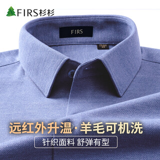 Shanshan (firs) machine washable wool + elastic long-sleeved shirt men's brushed casual business non-iron shirt haze blue 40