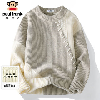 Big mouth monkey (paul frank) sweater men's autumn and winter casual sweater men's trendy brand base shirt warm sweater khaki l