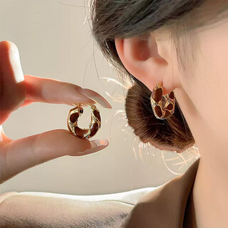 Idel maillard earrings light luxury temperament high-end earrings for women 2025 new summer retro earrings e3751 coffee color broken diamond u-shaped