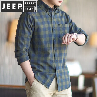 Jeep spirit spring and autumn long-sleeved shirt plaid cotton shirt men's casual flannel base shirt young men's regular style 42