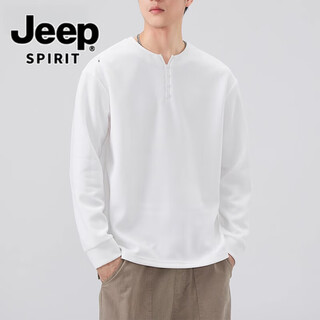 Jeep spirit henry collar men's long-sleeved t-shirt 2025 new spring and autumn tops and sweatshirts for men with inner bottoming shirts for boys 3309 white m 90-105jin jin is equal to 0.5 kg