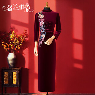 Fashionable minglan family wedding dress for mother-in-law, wedding banquet dress for mother, noble young three-quarter sleeve velvet high-end wedding dress, wedding cheongsam, maroon 45 2xl