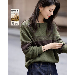 Demana muyun linglong winter sheep wool sweater retro round neck contrast ribbed loose knitted sweater women's top