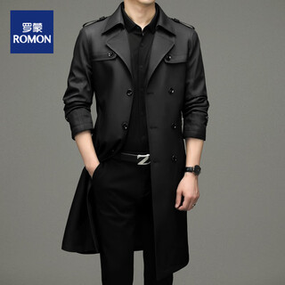 Romon Мужская длинная двубортная ветровка длиной выше колена без утюга, весна-осень 2025, новая длинная мужская ветровка черного цвета, xl 180