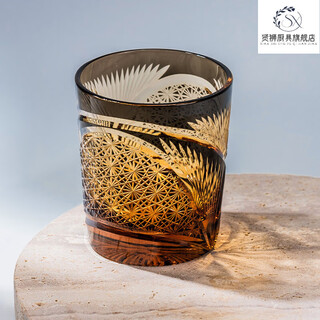 Short cloud edo kiriko whiskey glass japanese hand-carved foreign wine glass k9 crystal glass wine glass retro luzhou hand-cut color _ gift box