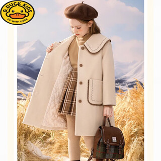 G.duckkids girls' woolen coat winter thickened quilted autumn and winter new style preppy style mid-length children's woolen coat off-white (quilted lining) 150 height 140-145cm 11-12 years old