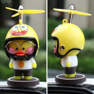 Yusenyi creative car rearview mirror ornament rotating bamboo dragonfly fan duckling motorcycle electric vehicle helmet pack yellow duck baby bamboo dragonfly one free plastic single piece